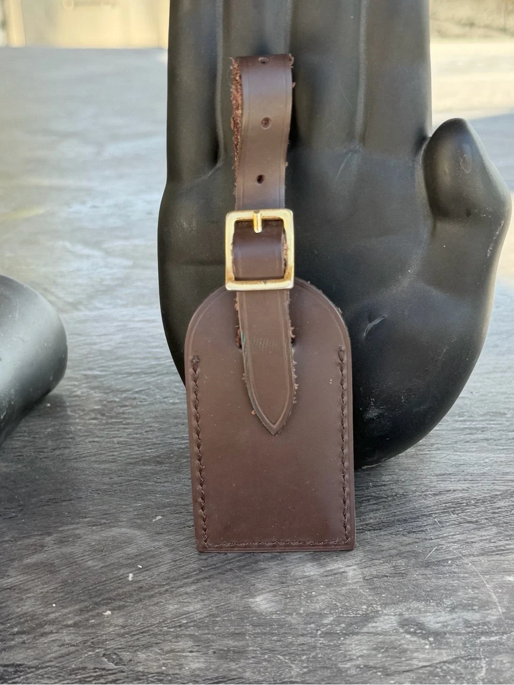 Louis Vuitton Brown Leather Luggage Tag with Gold Hardware